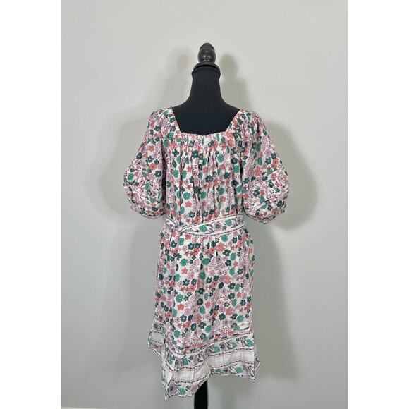 Cleobella Mara Mini Dress Multi Large Floral Fit Flare Lined Cotton Boho Peasant - Picture 2 of 5